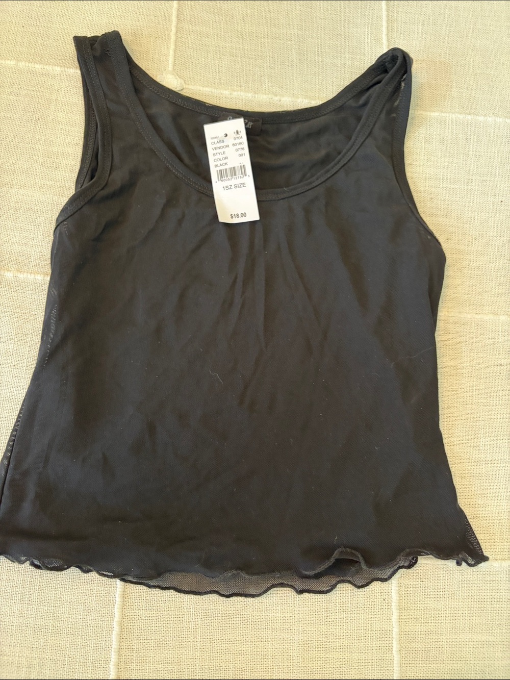Brandy Melville Black Tank with Mesh Lettuce Hem